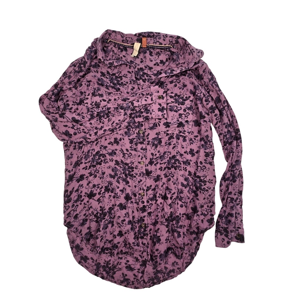 Pilcro Romy Button Down Shirt Women S Purple Floral Long Sleeve Anthropologie